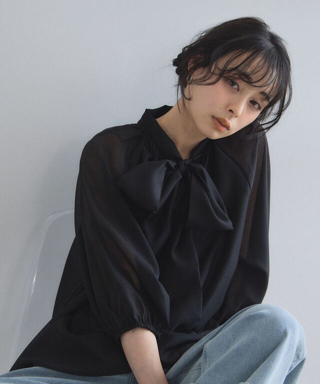 sono sononavy ブラック　シアースリーブボクシィブラウス Sono（ソーノ） ブラウス シャツ 「SONO/ソーノ」「SONO NAVY/ソーノ