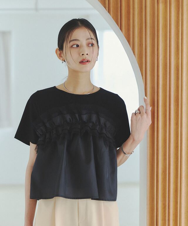 ドットチュールフリルレイヤードTシャツ