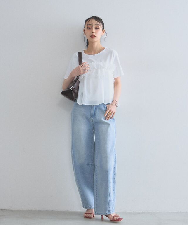 ドットチュールフリルレイヤードTシャツ