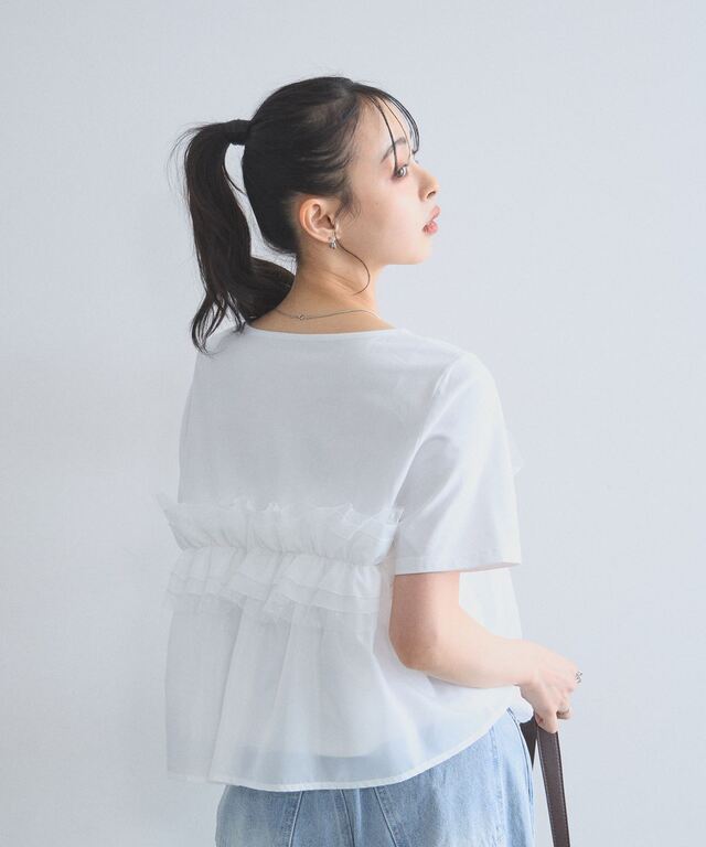 ドットチュールフリルレイヤードTシャツ