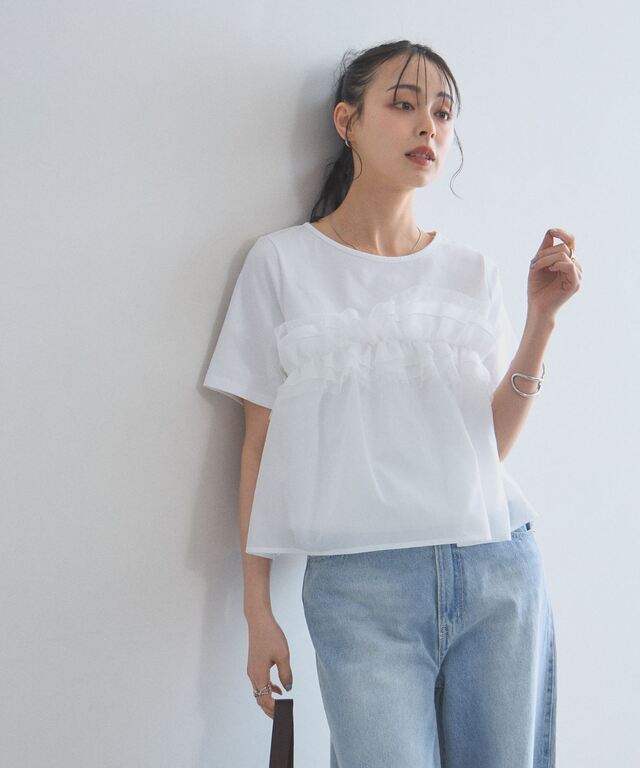 ドットチュールフリルレイヤードTシャツ
