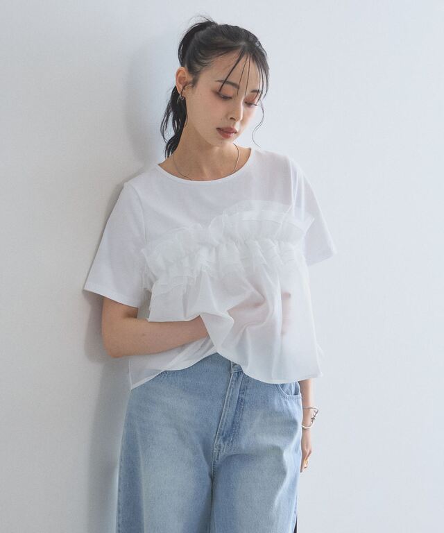 ドットチュールフリルレイヤードTシャツ