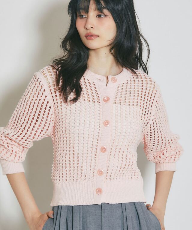 seyto サイズ3 / ビジューカラー透かし編みニットカーディガン 透かし編みニットカーディガン