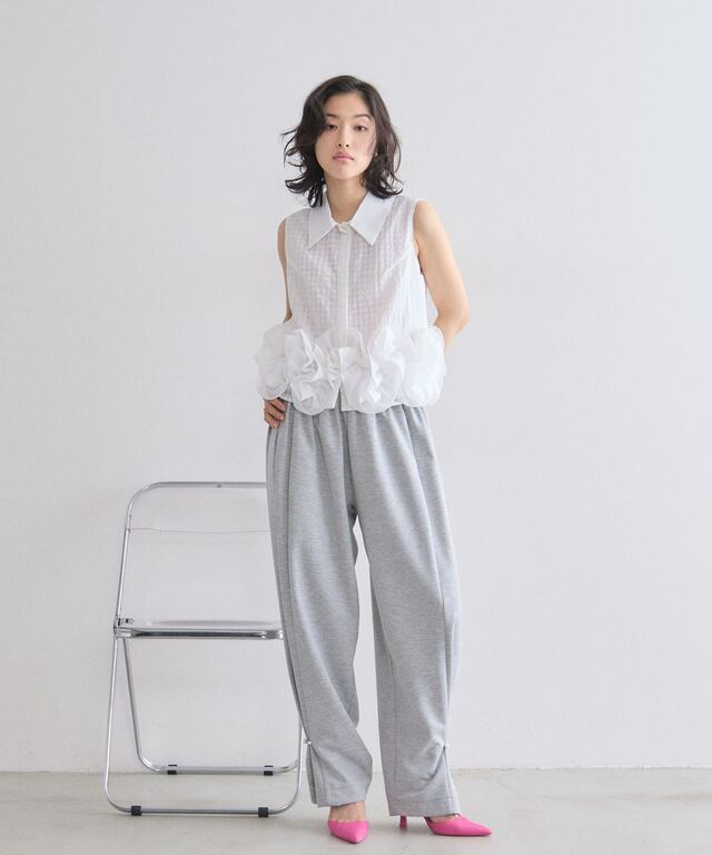 林田岬優さん着用】チェック裾フリルブラウス