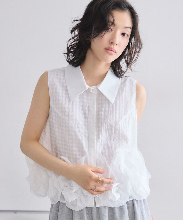 みんとOHGA 裾フリルブラウス 林田岬優さん着用】チェック裾フリルブラウス