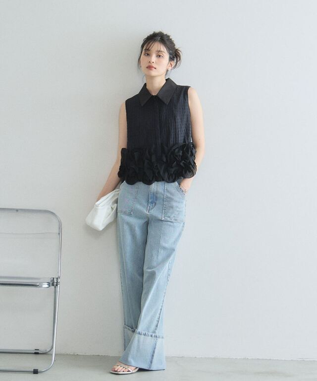 林田岬優さん着用】チェック裾フリルブラウス