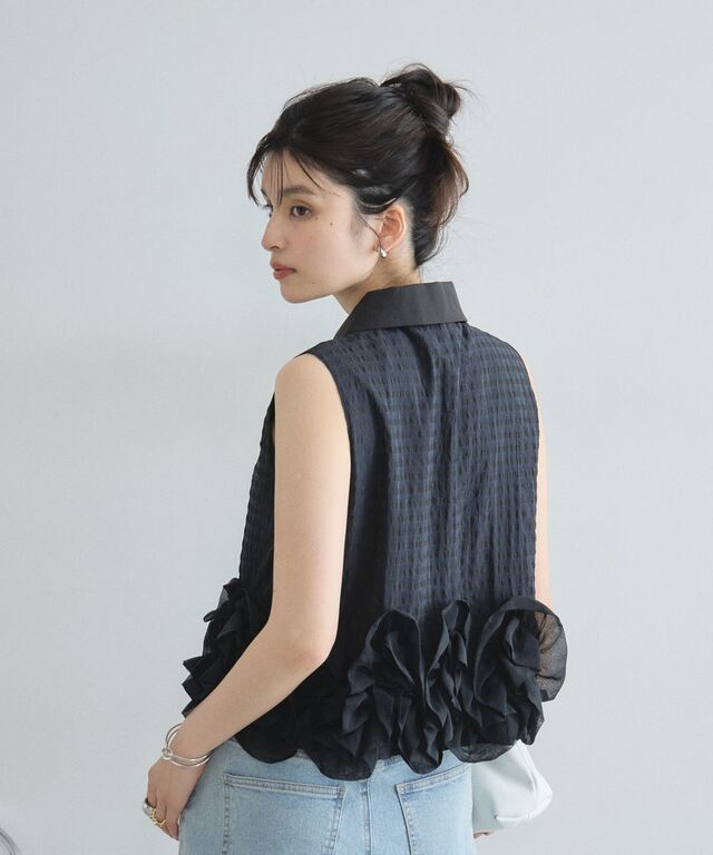 PLEATS PLEASE ☆ブラウス　フリル裾 林田岬優さん着用】チェック裾フリルブラウス