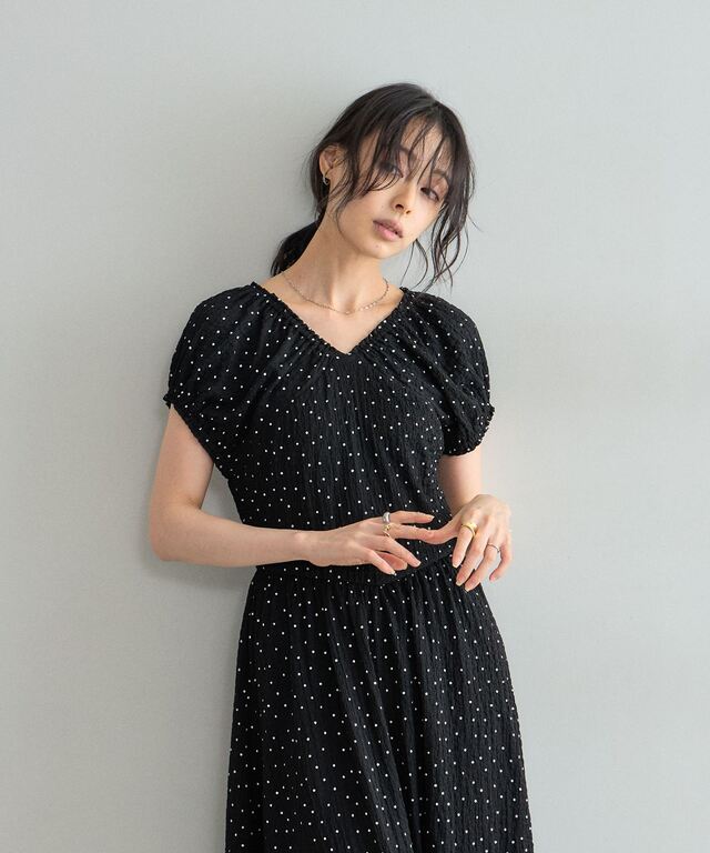 VALENZA バレンザ　ラインストーン　ドットワンピース 2wayフレンチドットワンピース