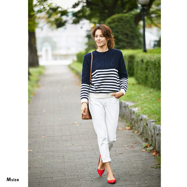 Nostalgia Luxe Line Border Cable Knit レディース 日本製 ニット