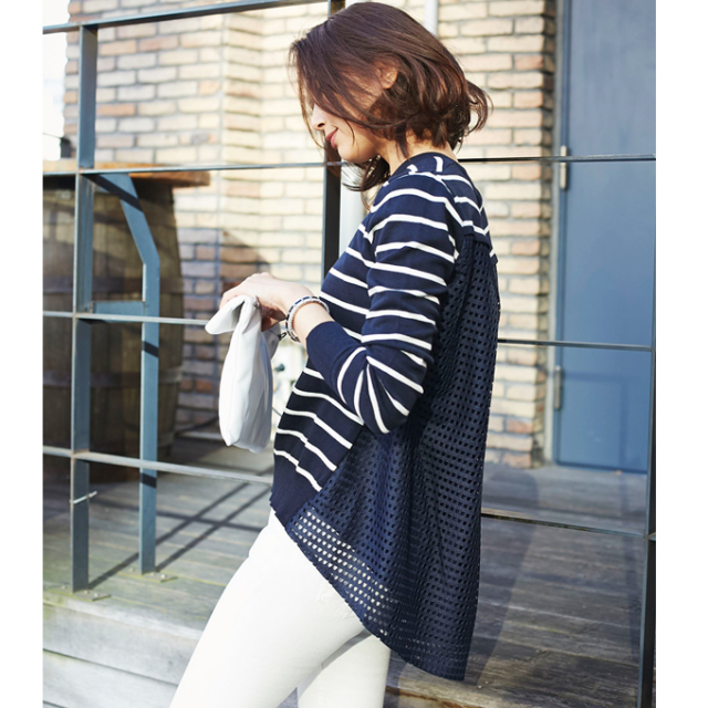 Back Lace Border Knit レディース バックレース ボーダー ニット Back Lace Border Knit レディース バックレース ボーダー ニット
