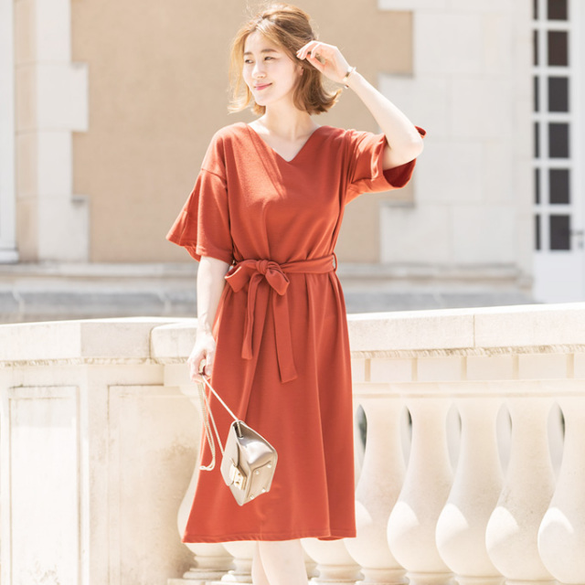 Bell Sleeve Ribbon One Piece レディース ベルスリーブ ワンピース