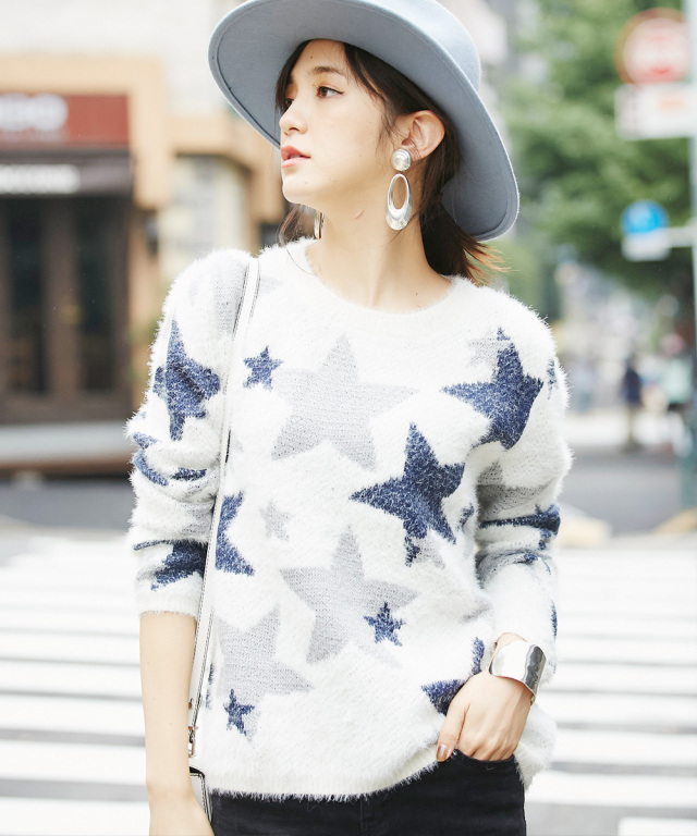 星柄ニットプルオーバー