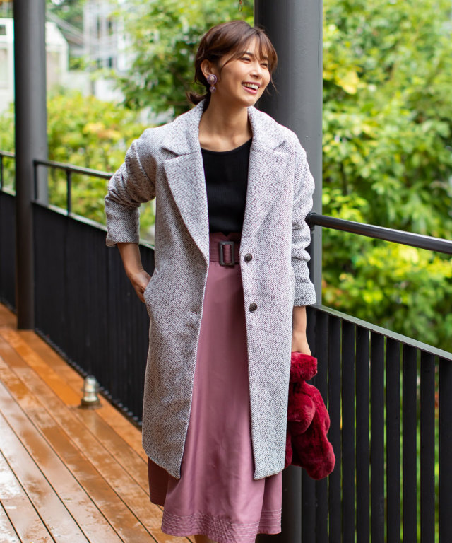 ツイードヘリンボーンチェスターコート