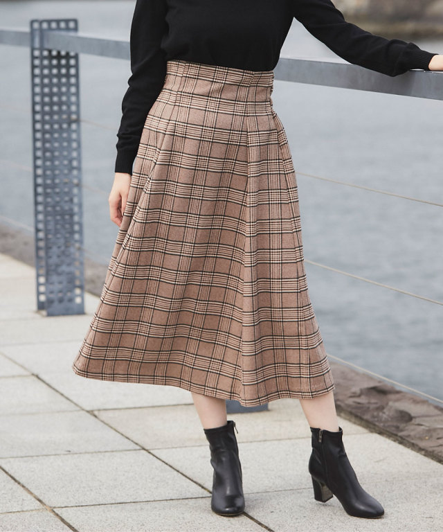 チェックハイウエストスカート