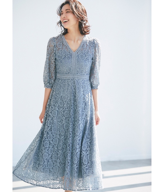 レースvネックワンピース