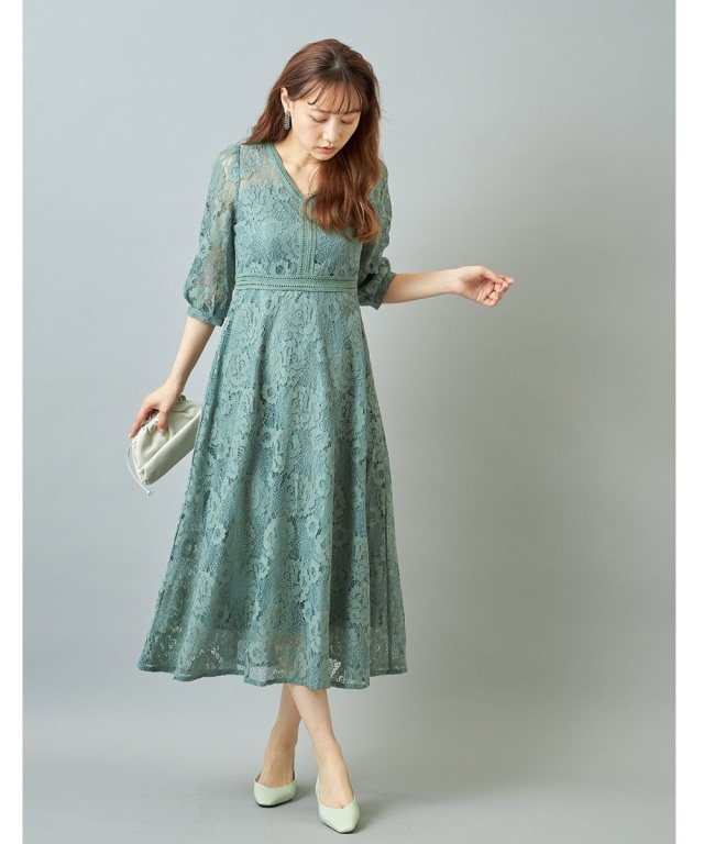 レースvネックワンピース