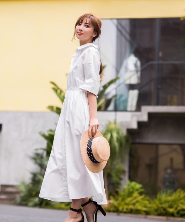 岡部あゆみさん着用 ウエストドロストシャツマキシワンピース