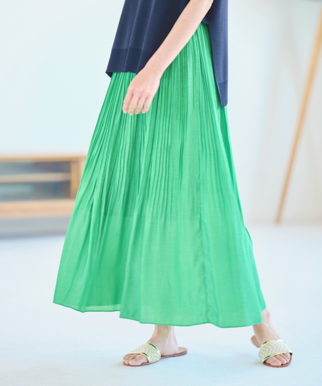 オフプリーツコットンライクマキシスカート
