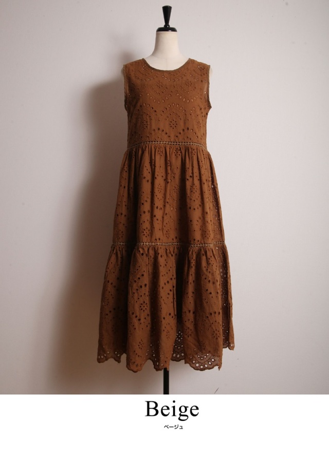 カットワークレースロングワンピース