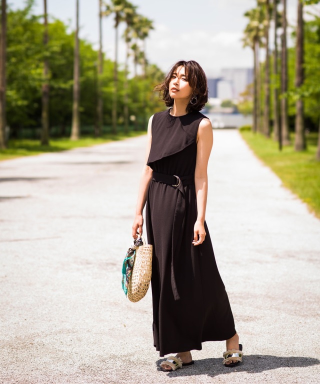 Kazumintコラボ アシンメトリーベルト付きカットソーワンピース