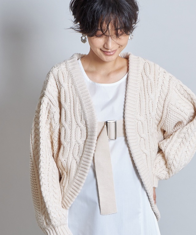 Rococo39さんコラボ ケーブル編みベルテッドドルマンカーデ