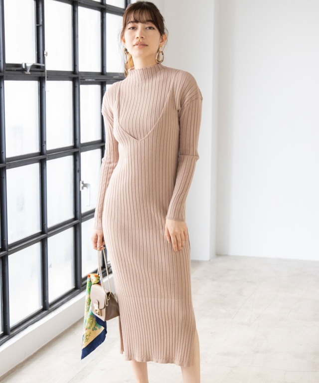 リブボトルネック＆キャミワンピ