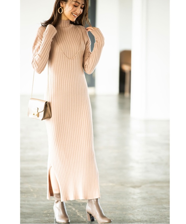 リブボトルネック＆キャミワンピ