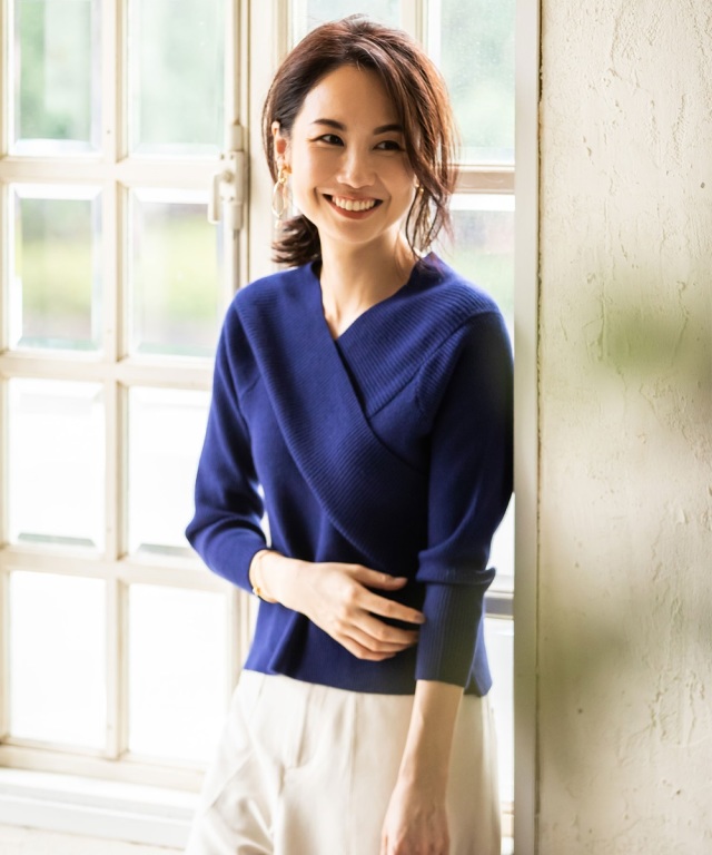 新品 カシュクールリブニット 紺 Noriko & Michiko Collaboration Collection》カシュクールリブニット