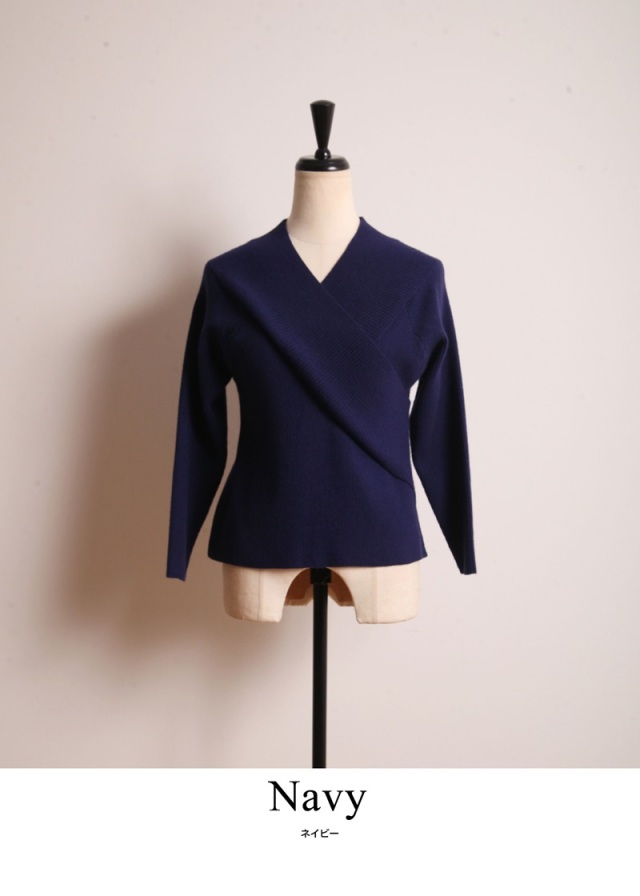 新品 カシュクールリブニット 紺 Noriko & Michiko Collaboration Collection》カシュクールリブニット
