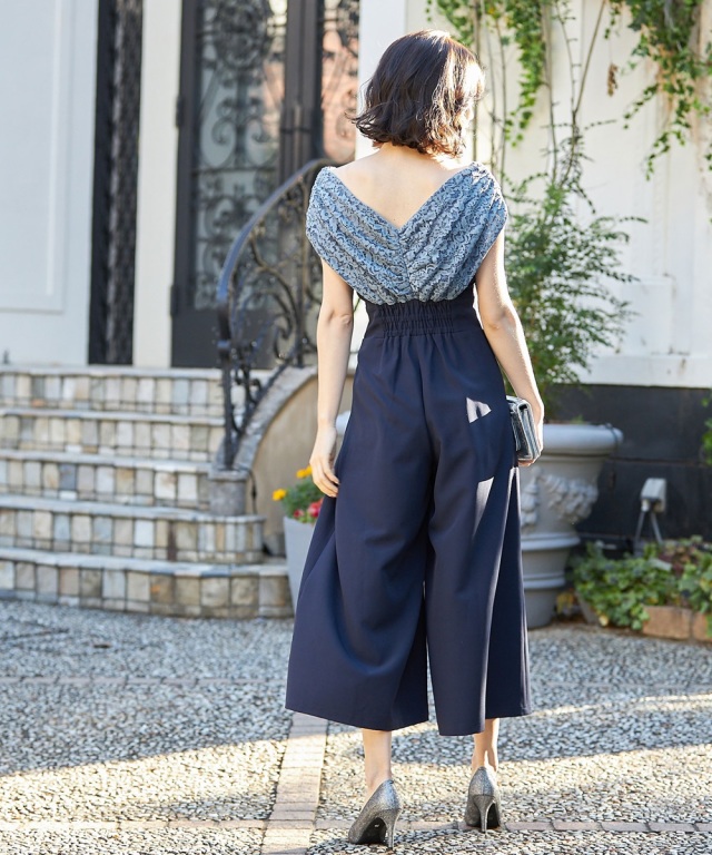 美品 シェリエ クラッシー レース オールインワン ネイビー