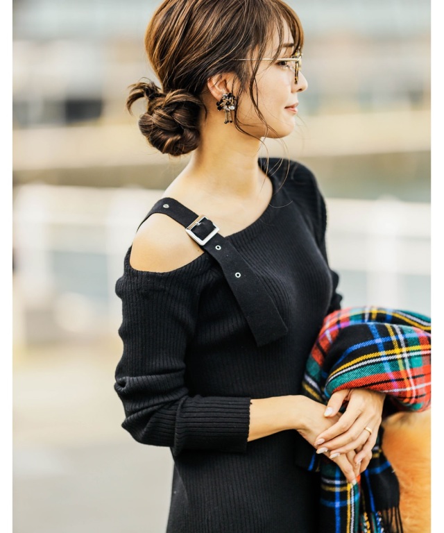 エリザベッタ フランキ ドレス アシンメトリー ワンショルダー Elisabetta Franchi/エリザベッタ フランキ｜ドレープ ミニ