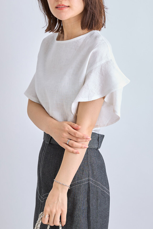 フレンチリネンフリルTOP ブラウン フレンチリネンフリルTOP ブラウン フレンチリネンフリルTOP