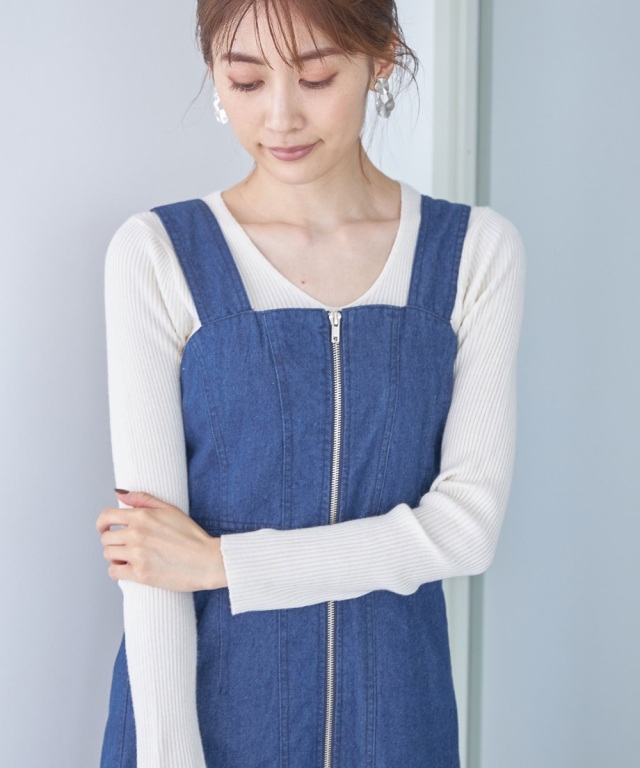 フロントファスナーデニムワンピース