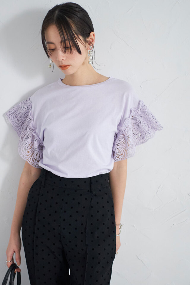A FERRETTI LACE LS T-SHIRT レース レーススリーブカットTシャツ