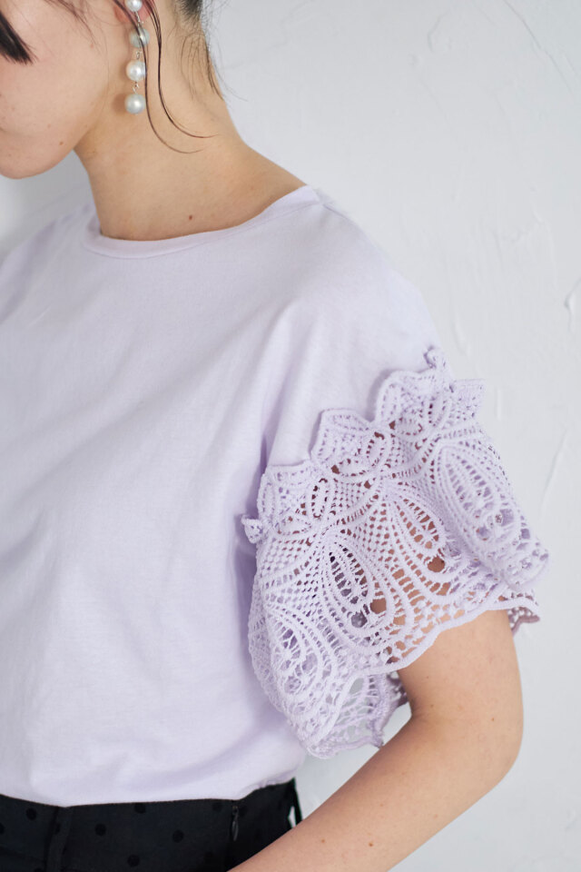 A FERRETTI LACE LS T-SHIRT レース レーススリーブカットTシャツ