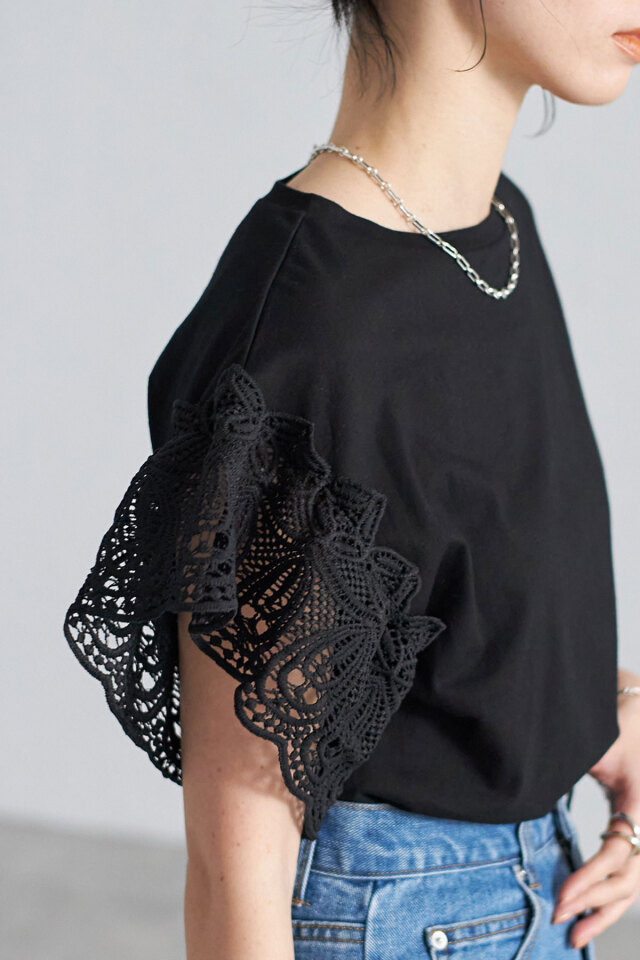 A FERRETTI LACE LS T-SHIRT レース レーススリーブカットTシャツ