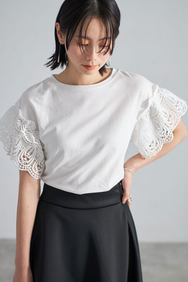 レーススリーブカットTシャツ