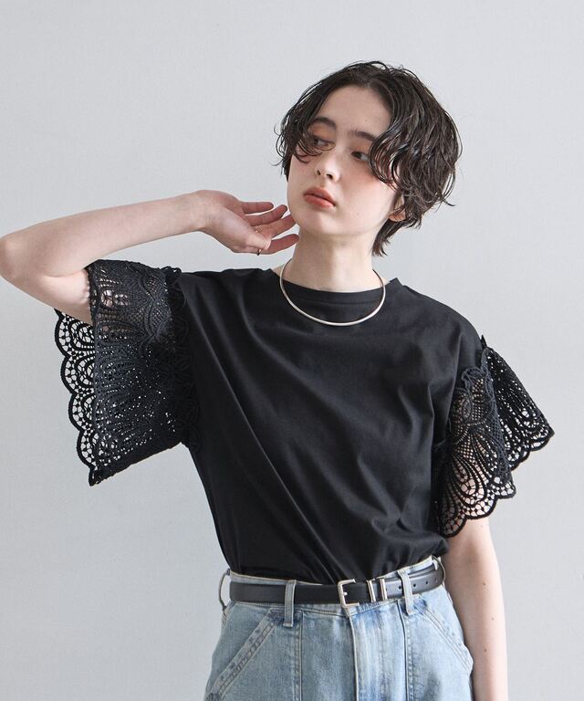 レーススリーブカットTシャツ