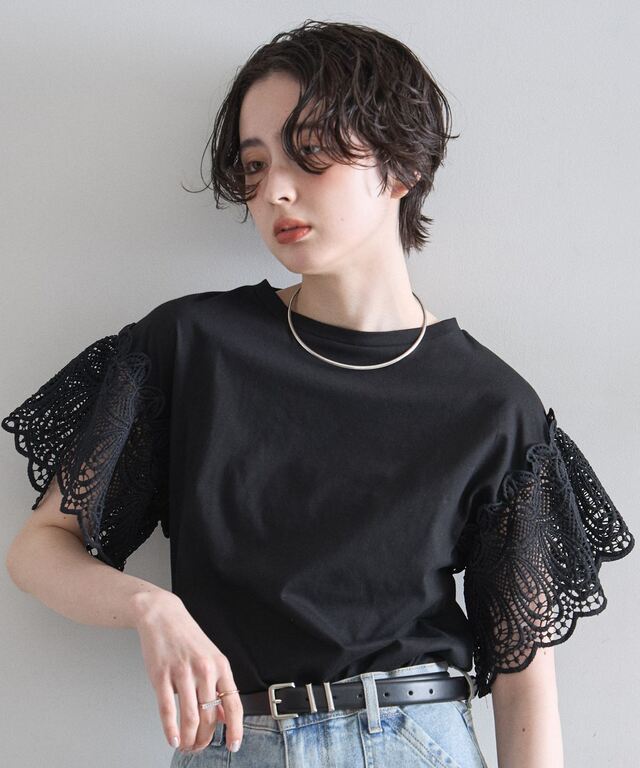 レーススリーブカットTシャツ