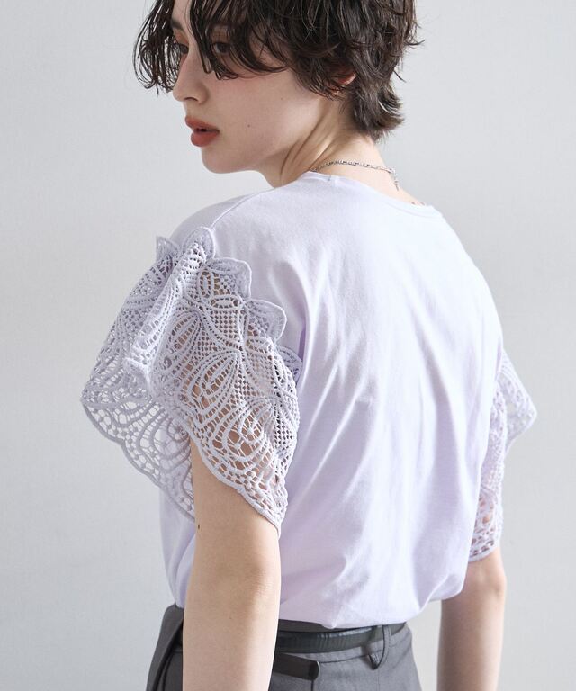 レーススリーブカットTシャツ