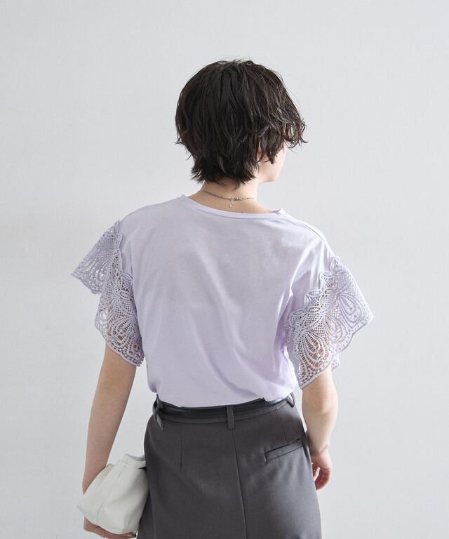 レーススリーブカットTシャツ
