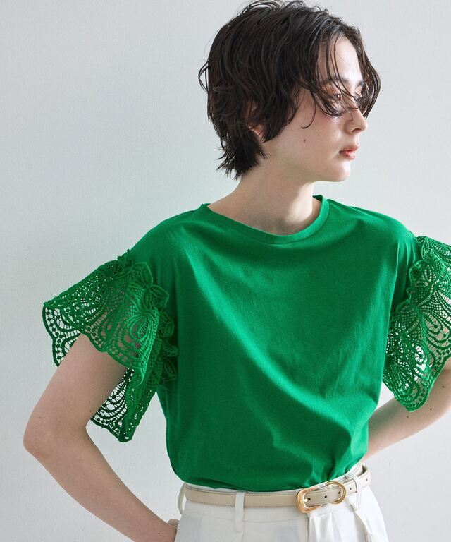 レーススリーブカットTシャツ