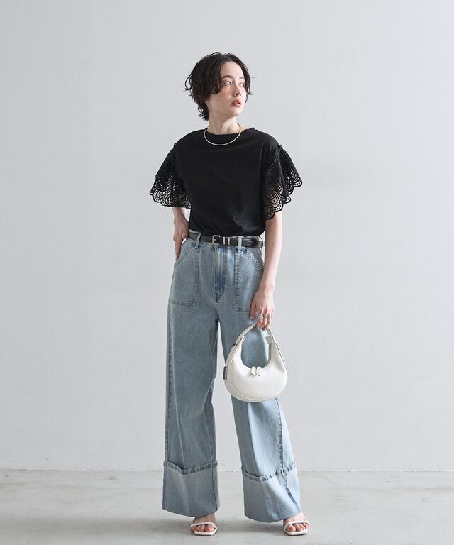 レーススリーブカットTシャツ