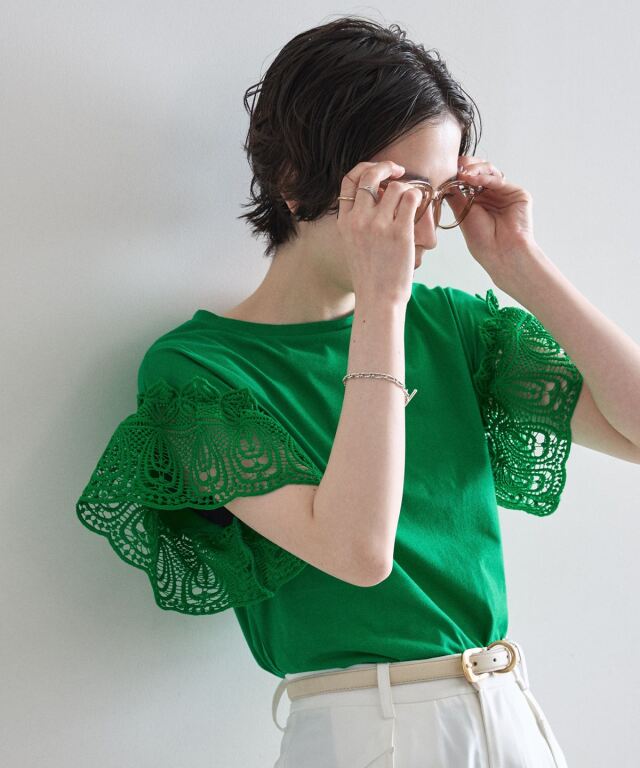 レーススリーブカットTシャツ
