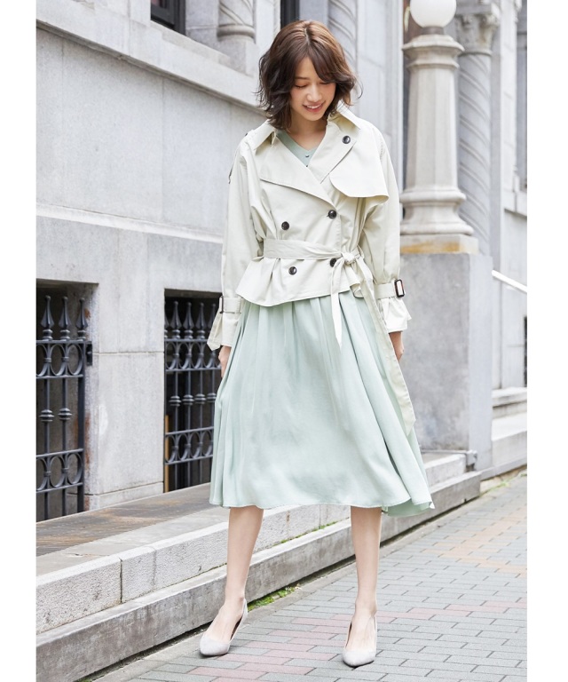 3wayレースプリーツショートトレンチコート