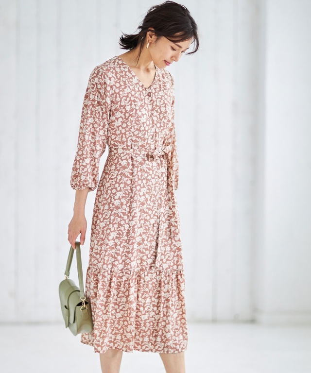 小花柄シフォン前開きワンピース 小花柄シフォン前開きワンピース