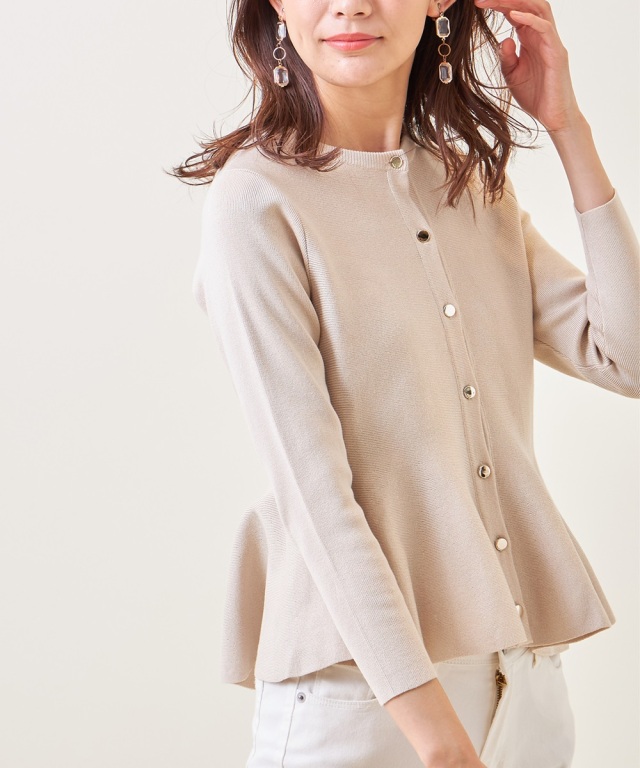 コットンライクペプラムニットカーディガン 