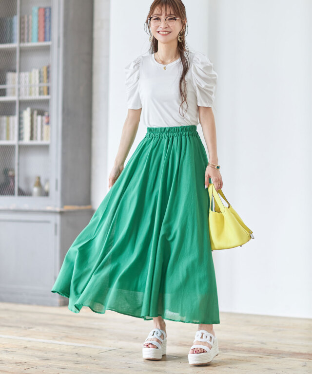 成瀬愛里さん着用】ギャザーフレアコットンスカート 