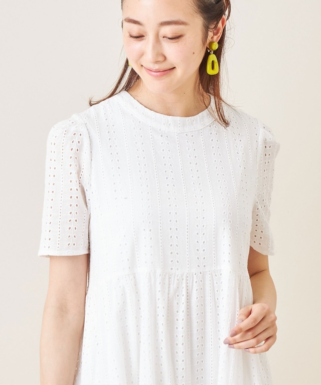 コットンレースティアードワンピース