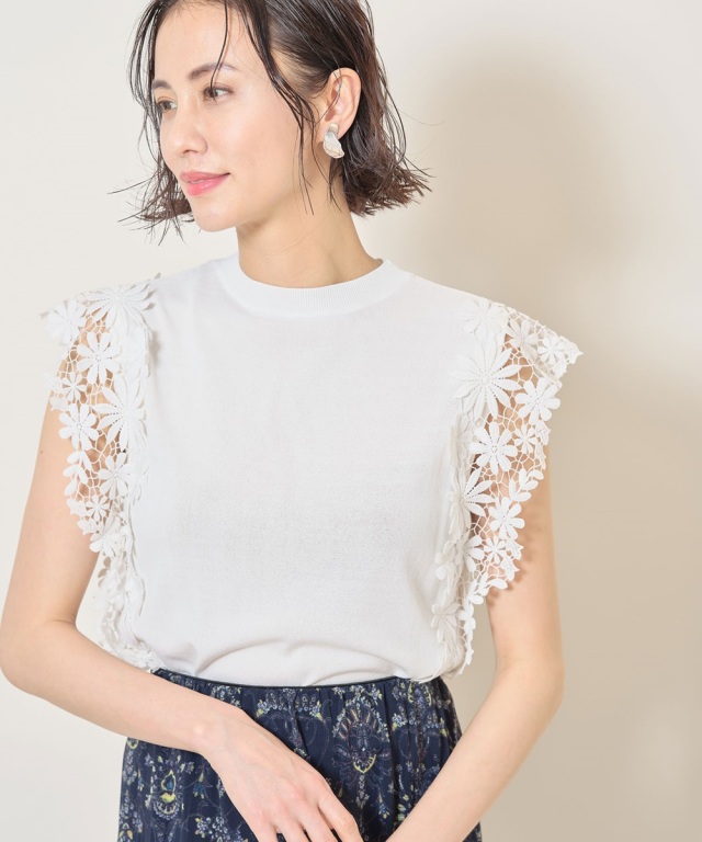 袖レースニット 